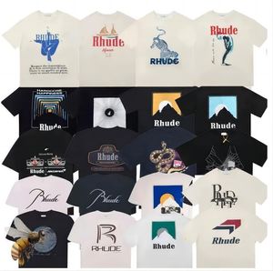 CAMISETA Rhude Camiseta Diseñador Ropa de moda Camisetas Hip hop Periquito Loro de cola larga Estampado High Street Casual Versátil Camisetas de manga corta hombres mujeres Streetwea