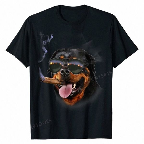 Camiseta, Rottweiler con cigarro con gafas de sol de aviador, camisetas casuales para perros para hombres, camisetas Cott, camisa con descuento de verano 21tm #