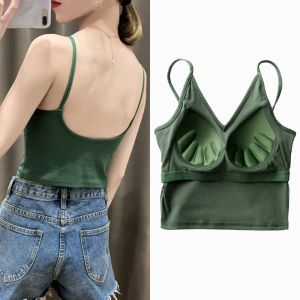 T-shirt sexy open rug gevatde tanktop ingebouwd in bh bra top u nek zomer gewatteerde dames crop top vrouwen naadloze zomer ondergoed lingerie