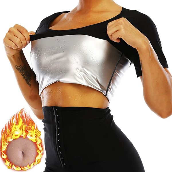 T-shirt Sling Sauna Suit pour femmes à manches courtes à manches courtes Haute compression Transprition Tops Body Sculpting Talm Control Athletic Tee