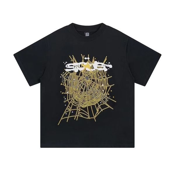 Camiseta Streetwear Hiphop Marca de moda Spider Web Carta Impresión de manga corta para hombre Algodón Ropa de verano Ropa Mans Casual Tee Top 1 K6MD