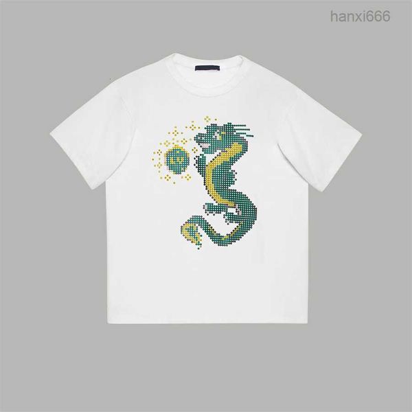 T-shirt d'été coton pur lâche décontracté Luxury Luxury Bragon Green Dragon jouant un motif de perle imprimé à manches courtes