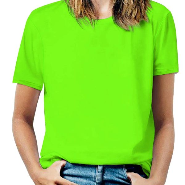 T-shirt super brillant fluorescent vert néon femme tshirt crewneck décontracté à manches courtes