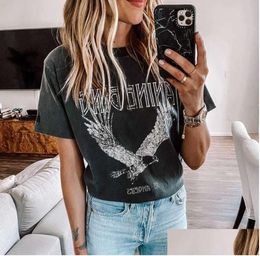 Camiseta Super Chic Summer Round Plover Cotton Womens Black Bing Eagle Estampado TEE ZA Drop de entrega de ropa Tops t dhnkt59