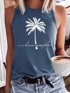 T-shirt tanktops vrouwen vintage kokosboom grafisch mouwloos shirt losse tanks strand vakantie cami casual zomervest grappige brief