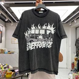 T-shirt Tee Fire Car Imprimé Hommes Coton Tees Tops Casual Manches Courtes Noir