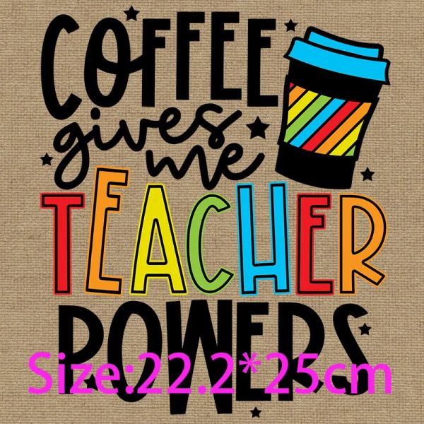 Camiseta Transfer Coffee Warms The Soul Skull Teacher Coffee Life Coffee Me da poderes de maestro Etiquetas personalizadas