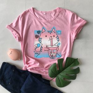 Camiseta transgénero para niños, camiseta Kawaii Cat Trans Pride LGBT de talla juvenil, camisetas Unisex para mujeres y2k, Camiseta gráfica estética