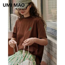 T-shirt UMI MAO Zomer Nieuwe Koreaanse Mode Lui Konijn Borduren Ronde Hals Korte Mouw T-shirt Losse Slanke Casual Top Voor Vrouwen