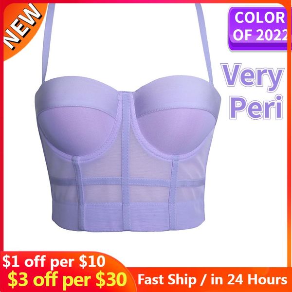 Camiseta muy Peri de malla para mujer, Bralet Push Up, corsé, sujetador tipo corpiño, Top corto para fiesta y club nocturno, chaleco de talla grande, Color de 2022