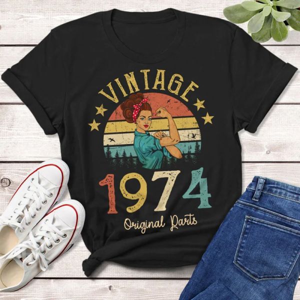 Camiseta Vintage 1974 Partes originales Camiseta 50 años 50º Cumpleaños Idea Mujeres Madres Mom Wife Hija Clothing Retro Camiseta