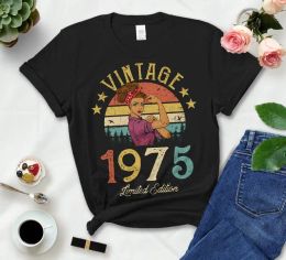 T-shirt vintage 1975 Édition Limitée Classique Femmes TShirt Drôle Rétro 47e Anniversaire Idée Cadeau pour Grand-mère Maman Femme Fille Fille Chemise