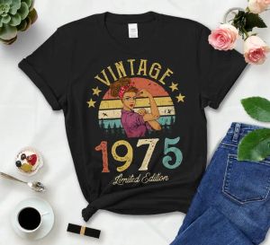T-shirt Vintage 1975 Édition limitée Classic Womens Tshirt Funny Retro 47th Birthday Gift Idea for Grandmom Mom Wife Girl Girl Girl