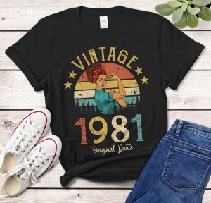 Camiseta Vintage 1981 piezas originales camiseta 40 años 40 cumpleaños Idea de regalo mujeres niñas mamá esposa hija divertida camiseta Retro