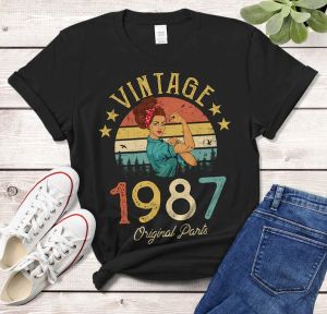 T-shirt vintage 1987 TShirt Fabriqué en 1987 35e anniversaire Cadeau pour fille, femme maman 35e anniversaire idée Classique 100% coton Tshirt