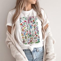 Camiseta Vintage flor ilustración camiseta estilo bohemio Casual estampado Floral Top lindo estético gráfico mujer camisetas ropa Cottagecore