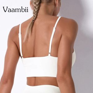 Camiseta Sujetadores blancos sin aros Tops sin costuras Bralette con espalda abierta Sujetador deportivo acolchado para mujer Ropa interior de gimnasio Top corto de entrenamiento sin mangas