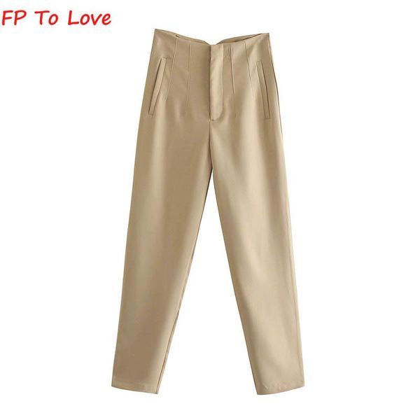 T-Shirt Femme Pantalon Crayon Élégant Décontracté Taille Haute Pantalon À Fermeture Éclair Costume 2022 Printemps Eté Long Bleu Vif Vert Beige Fp to Love