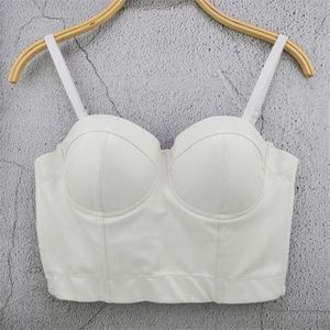 T-Shirt femmes en cuir hauts de soutien-gorge recadrée gothique Push Up Corsage Sexy Lingerie Corset mode chaude Club fête Camisole