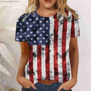 T-shirt Dames Amerikaans shirt Korte mouw O-hals Usa Onafhankelijkheidsdag 4 juli Vlag Retro Top Losse straat Patriottische T-shirts T230517