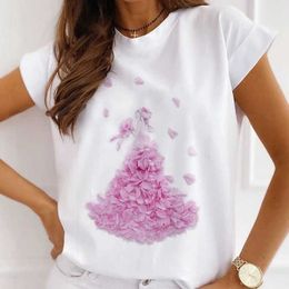 T-Shirt Moda Feminina Top Balão de Verão Iris Japonica Estampado Meninas Casual Solto Manga Curta T-shirt Fundo Branco G220612