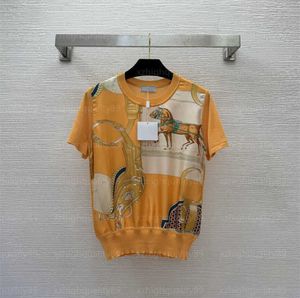 Camiseta para mujer Top Designer Camiseta Ropa de mujer Patrón Impreso Cuello redondo Jersey Manga corta Tops de punto Camisetas de verano Diseñadores Ropa 55