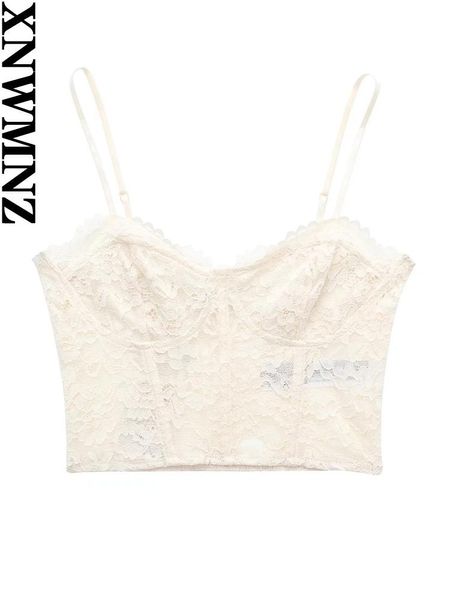 Camiseta XNWMNZ de verano para mujer, top de encaje inspirado en corsetería a la moda, top corto sexy con escote en forma de corazón, corsé con correas finas ajustables