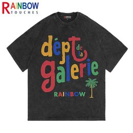 T-shirt Yang Dicuci Rainbowtouches T-shirt Anime Gambar Cetak Grafis Huruf Fashion High Street Pria Atasan Grafiti Uniseks Hip Hop 220610