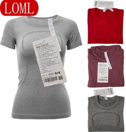 Camiseta Yoga Mujeres Lu Diseñador Alto Estiramiento Transpirable Top para correr Secado rápido Sin costuras Manga corta Deportes Bicicleta Gimnasio Correr Fiess Wear