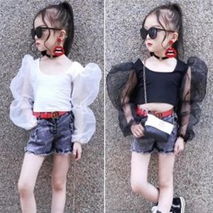 T-shirts 0-5Y Toddler Kid Baby Girl T Shirts Tops Solid Long Lace Puff Puff Sleeve pullover Fashion top Summer Outfitst-shirts