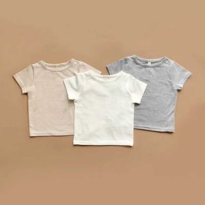 T-shirts 10-24m Pasgeboren baby T-shirt Geschikt voor jongens en meisjes katoen kort mouwen babykleding casual zomer kinderen kleding witte grayl2405