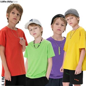 T-shirts 12 Candy Color Boys T Shirts Children Solid Cotton Plain T-Shirts Kinderen Zomerkleding jongens en meisjes zomer T-stukken meisjes tops teesl2404