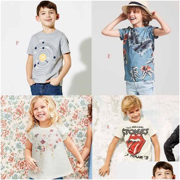 T-shirts 16 Styles Garçons Fille Enfants T-shirt 100% Coton À Manches Courtes Dessin Animé Fleur Imprimer Enfant Causal Été Top 4-10T Navire Bébé, Enfants M Dhlqm