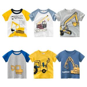 T-shirts 2-10y Cartoon Print Baby Boys T-shirt voor zomer Infant Boy Excavator T-shirts Kort mouwen Kinderkleding Peuter katoenen tops Y240521