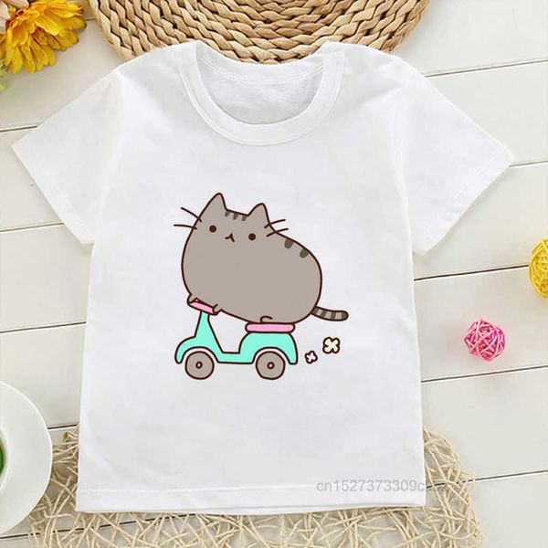 Camisetas de 2 a 12 años para niños, camisetas Kawaii Fat Cat, nuevo verano, bonita camiseta a la moda para niños, camisetas para niñas, camisetas, ropa AA230330