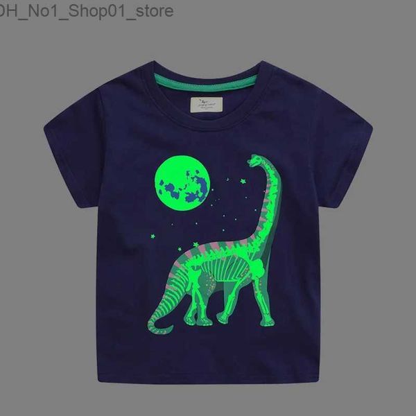 T-shirts 2-7 ans enfants lumineux dessin animé dinosaure T-shirt 100% coton bébé garçons t-shirts été nouveaux hauts à manches courtes livraison directe Q240218