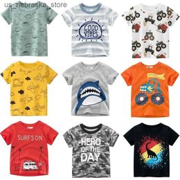 Camisetas de 2 a 9 años Camiseta de camiseta animal animal algodón de algodón de manga corta coche de verano tiburón estampado Q240418