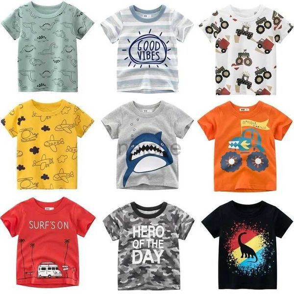 Camisetas 2-9 años para niños camiseta animales animales para niños niños mangas de manga corta ropa de verano coche impresión de tiburones 240410