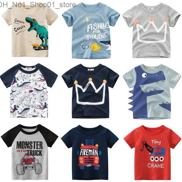 T-shirts 2-9 ans garçons t-shirt animaux de bande dessinée bébé enfants enfants coton manches courtes vêtements d'été voiture dinosaure requin impression KF919 Q240218