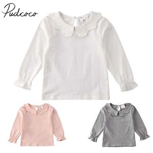 T-shirts 2019 Baby Spring and Automn Vêtements Preschool Enfants Baby Girls T-shirt à manches longues Robe de couleur unie à manches longues Drawn Robe de couleur 1-7Tl2405