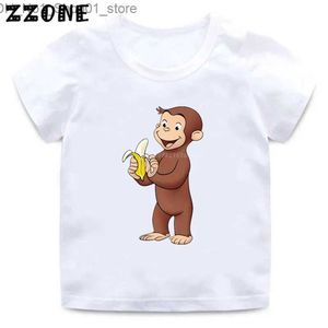T-shirts 2020 nouvel été bébé garçons t-shirt curieux George dessin animé imprimer enfants T-shirts drôle singe enfants filles hauts vêtements Q240218