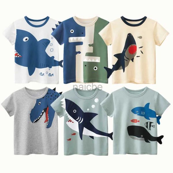 Camisetas 2022 Ropa para niños para niños 100% algodón Precioso Tiburones 3D Dinosaurio Camisetas de manga corta Camas de deportes casuales para niños 240410