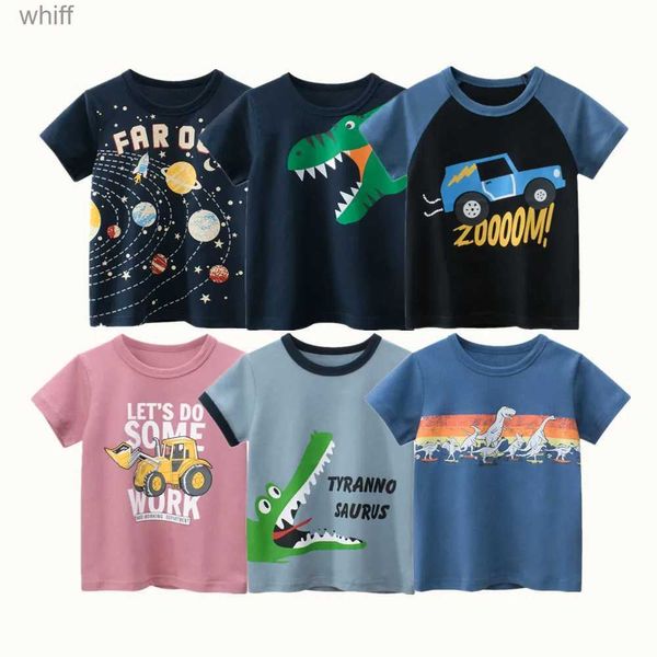 T-shirts 2022 Vêtements pour enfants T-shirts pour garçons 100% coton à manches courtes Bus Dinosaures Space Truck Cartoon Kids Casual Sport Top TeesC24319