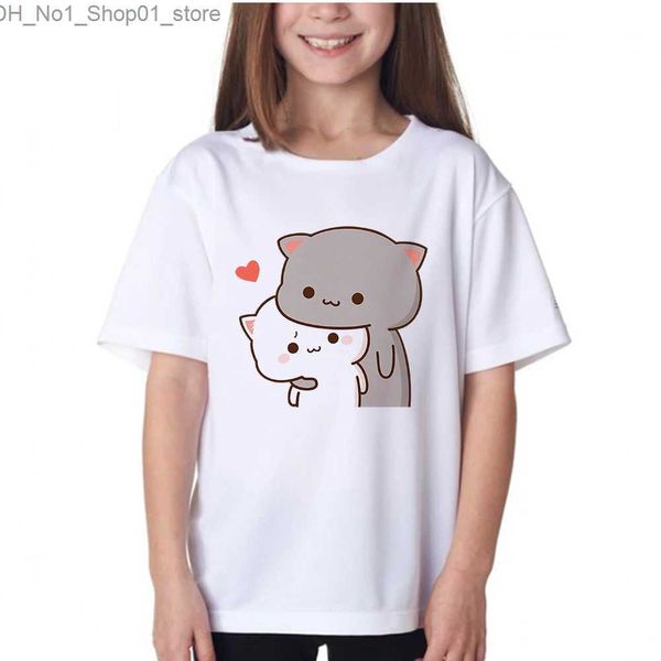 T-shirts 2022 Europe et Amérique T-shirt Fille 10 Ans Simple Confortable Esthétique Vêtements Chats Mignons Imprimé Bébé Hauts Pour Filles Grande Taille Harajuku Q240218