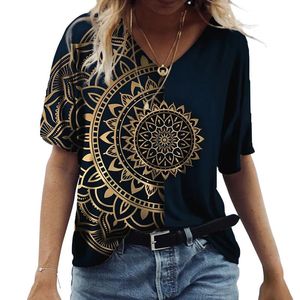 T-shirts 2022 Été 7xl Tshirt pour femmes vintage Black Fashion V Neck Pullover à manches courtes Centr