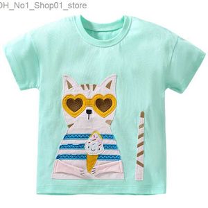 T-shirts 2023 Bébé Filles Nouvelle Mode T-shirt Été Coton Vêtements Décontractés Beau Chat avec des Lunettes Joli pour Enfants 2-7 ans Q240218