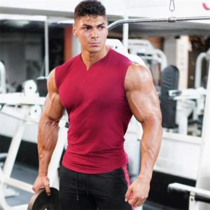T-shirts 2023 Coton Vneck Fitness Tabar Top Men Summer Muscle Vest de gym