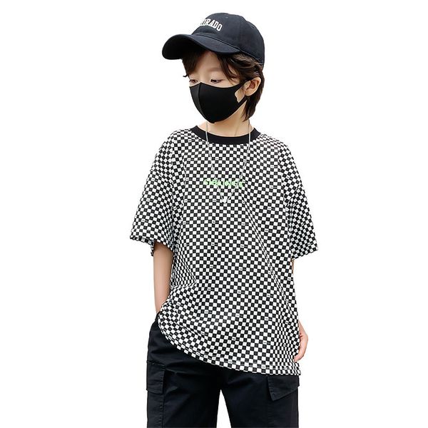 T-shirts 2023 Kids Fashion T-shirt à plaid noir et blanc pour garçons Vêtements d'été Tshirt 5 6 7 8 9 10 11 12 13 14 ans