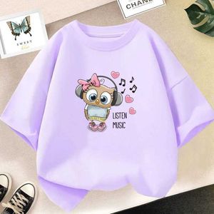 T-shirts 2023 NIEUW 3-14-jarige Girl Ultraman T-shirt met korte mouwen voor kinderen Cartoon T-shirt Cute Owl Print Little Girl T-shirtl2405