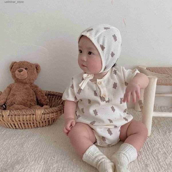 Camisetas 2023 nuevo bebé verano manga corta mono lindo oso estampado niño algodón gofre mono moda niña floral mono ropa infantil 24328